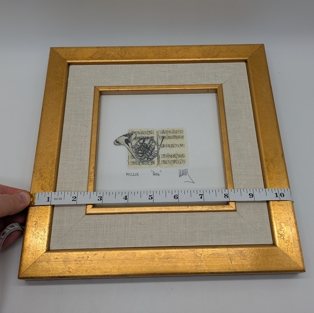 Framed Brass Horn Etching Signed By Artist Manuel I Estop Zafra - Picture 6 of 6